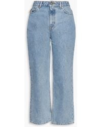Ganni - Cropped Faded High-rise Straight-leg Jeans - Lyst