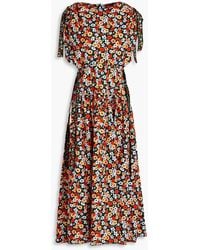 Agua Bendita - Cutout Gathered Floral-print Cotton Midi Dress - Lyst