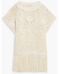Brunello Cucinelli - Fringed Sequin-embellished Crocheted Linen And Silk-blend Top - Lyst