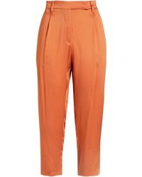 Brunello Cucinelli Cropped Pleated Satin Tapered Trousers - Orange