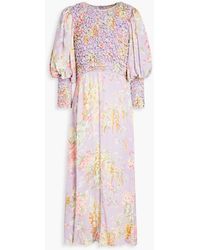byTiMo - Shirred Floral-print Satin-crepe Midi Dress - Lyst