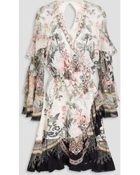 Camilla - Embellished Ruffled Floral-print Silk Crepe De Chine Mini Wrap Dress - Lyst