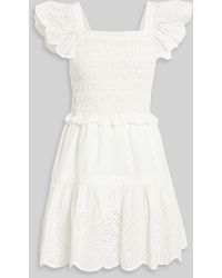 Sea - Vivienne Ruffled Shirred Broderie Anglaise Cotton Mini Dress - Lyst