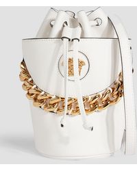Versace - La Medusa Chain-embellished Pebbled-leather Bucket Bag - Lyst