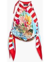 Dolce & Gabbana - Draped Floral-Print Silk-Twill Halterneck Top - Lyst