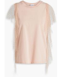 RED Valentino - Ruffled Point D'esprit-trimmed Cotton-jersey Top - Lyst