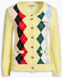 Ganni - Argyle Wool And Cashmere-blend Cardigan - Lyst