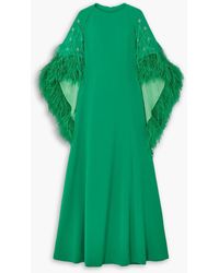 Huishan Zhang - Christelle Cape-effect Crystal And Feather-embellished Crepe Gown - Lyst