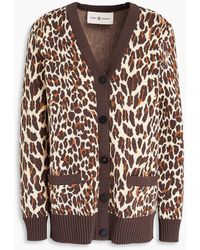 Tory Burch - Leopard-print Jacquard-knit Cardigan - Lyst