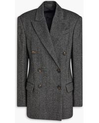 Brunello Cucinelli - Double-Breasted Herringbone Wool-Blend Blazer - Lyst