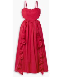 FARM Rio - Ruffled Cutout Fil Coupé Cotton Midi Dress - Lyst