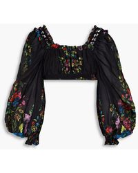 Charo Ruiz - Hince Cropped Floral-print Cotton-blend Mousseline Top - Lyst