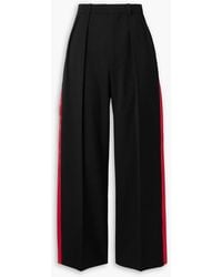 Wardrobe NYC - Pleated Silk-Satin Trimmed Wool-Piqué Wide-Leg Pants - Lyst