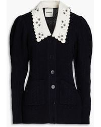 Sandro - Crepe De Chine-trimmed Cable-knit Wool Cardigan - Lyst