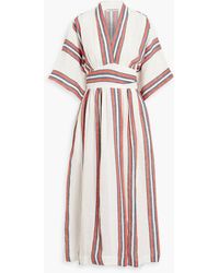 Three Graces London - Charita Striped Linen Midi Wrap Dress - Lyst