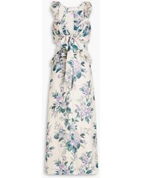 Zimmermann - Cassia Ruffled Floral-print Linen Midi Dress - Lyst