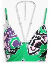 Area - Crystal-embellished Printed Jersey Bustier Top - Lyst