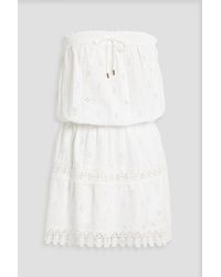 Melissa Odabash - Strapless Shirred Broderie Anglaise Cotton Mini Dress - Lyst