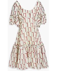 LEO LIN - Printed Slub Linen And Silk-blend Mini Dress - Lyst
