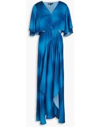 Maje - Wrap-effect Tie-dyed Satin Maxi Dress - Lyst