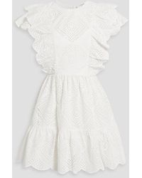 Sea - Ruffled Cutout Broderie Anglaise Cotton Mini Dress - Lyst