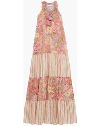 Anjuna Ludmilla Tiered Crochet-trimmed Printed Cotton-voile Maxi Dress - Pink