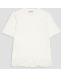 Elie Saab - Broderie Anglaise Cotton-jersey T-shirt - Lyst