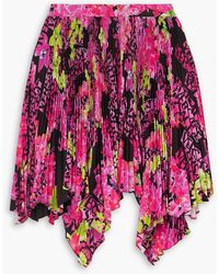 Versace - Asymmetric Printed Plissé-crepe De Chine Mini Skirt - Lyst