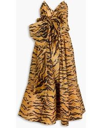 Zimmermann - Strapless Bow-detailed Tiger-print Silk-gazar Midi Dress - Lyst