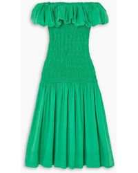 Sea - Juni Off-the-shoulder Smocked Cotton Midi Dress - Lyst