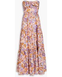 Zimmermann - Strapless Tiered Floral-print Cotton-gauze Maxi Dress - Lyst