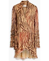 Rococo Sand - Wrap-effect Zebra-print Metallic Chiffon Mini Dress - Lyst