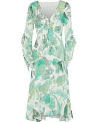 Peter Pilotto Tie-front Printed Crepe De Chine Midi Dress Mint - Green