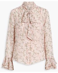 Mikael Aghal - Pussy-bow Floral-print Metallic Fil Coupé Blouse - Lyst