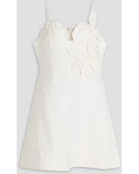 FARM Rio - Floral-appliquéd Linen Mini Dress - Lyst