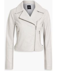 Theory - Knit-paneled Leather Biker Jacket - Lyst