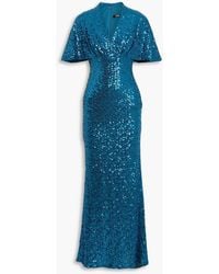 Badgley Mischka - Draped Sequined Mesh Gown - Lyst
