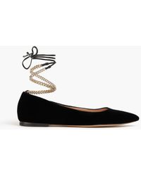 Gianvito Rossi - Angie Chain-embellished Velvet Point-toe Flats - Lyst