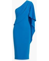 Badgley Mischka - One-Sleeve Draped Crepe Midi Dress - Lyst