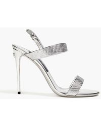 Dolce & Gabbana - Crystal-embellished Mirrored-leather Satin Sandals - Lyst