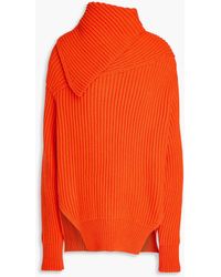 Jil Sander - Rollkragenpullover aus gerippter wolle mit drapierung - Lyst