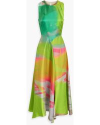 ROKSANDA - Zenobia Asymmetric Draped Printed Silk-twill Midi Dress - Lyst