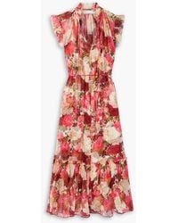 Zimmermann - Belted Floral-print Silk-crepon Midi Dress - Lyst