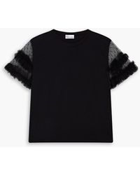 RED Valentino - Ruffled Point D'esprit-paneled Cotton-jersey T-shirt - Lyst