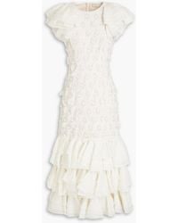 Zimmermann - Tiered Chiffon-paneled Linen And Silk-blend Gown - Lyst