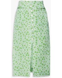 Sandro Lavande Printed Linen And Silk-blend Skirt - Green