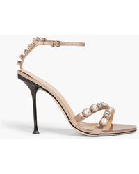 Sergio Rossi - Crystal Leather Sandals - Lyst