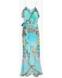 Camilla - Embellished Printed Silk Crepe De Chine Maxi Wrap Dress - Lyst