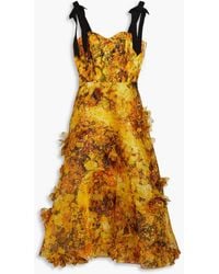 Marchesa - Metallic Floral-print Chiffon Midi Dress - Lyst