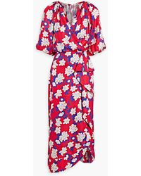 Saloni - Olivia Wrap-effect Floral-print Silk-jacquard Midi Dress - Lyst